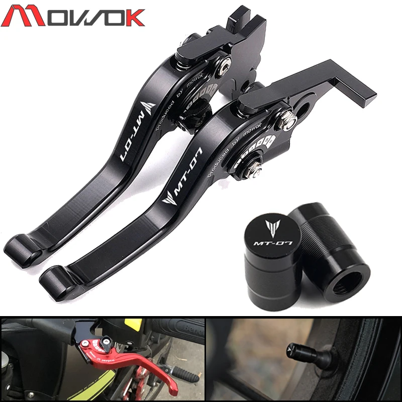 

For Yamaha MT07 MT-07 2015-2023 2022 2021 2020 Motorcycles CNC Racing version short Brake Clutch Levers & Tire Valve caps Cover