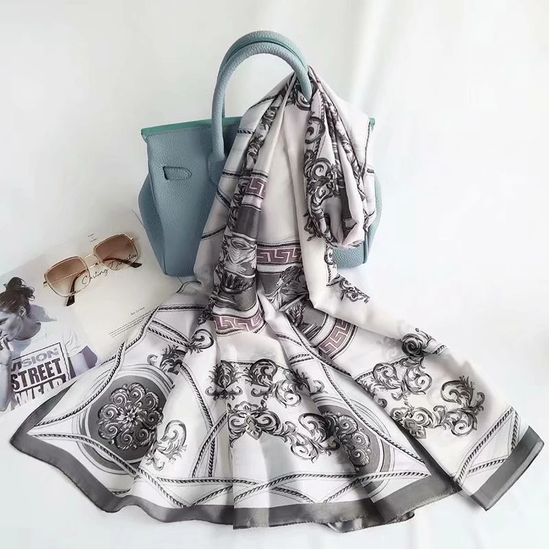 

Imitation silk scarf women spring and summer new printing new silk satin scarf travel wild sunscreen super large beach towel