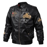 leather mens flying leather jacket autumn winter coat stand collar plush pu motorcycle suit large casual thickened