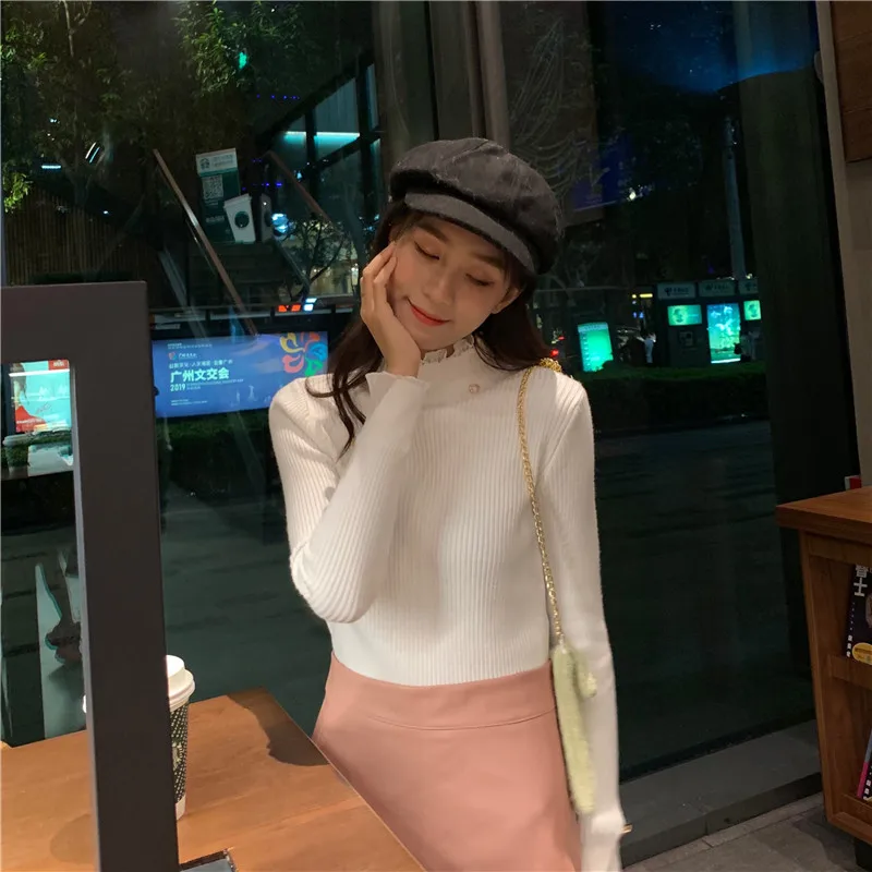 2019 осень и зима новая женская теплая одежда водолазка в виде листьев лотоса