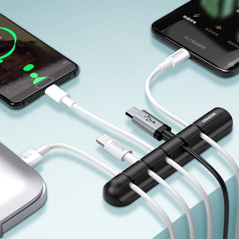 SAMZHE устройство для сматывания кабеля 5 зажимов USB Кабельный органайзер Настольный Кабельный Держатель для мыши, наушников, наушников, зарядный кабель в офисе, дома