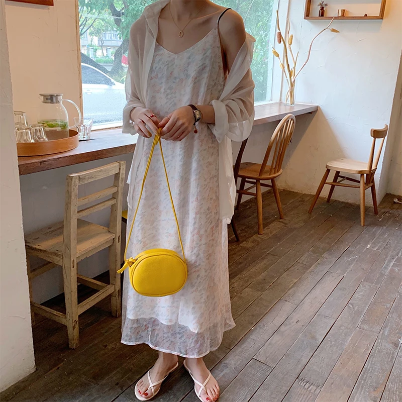 

prairie chic print v-neck spaghetti strap off shoulder Korean style new summer long dress Women's Clothing high quality vestidos