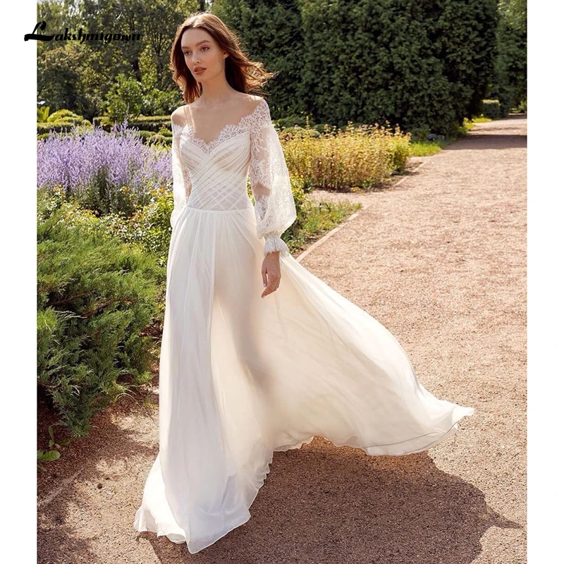 

Свадебное платье-трапеция с длинным рукавом, кружевное платье невесты в стиле бохо, свадебные платья