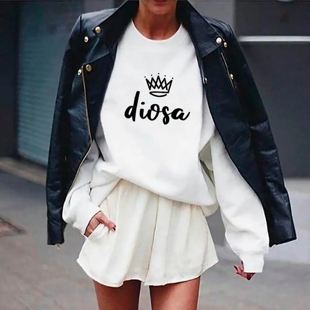 Diosa 100%Cotton Printed Spanish Women's Sweatshirts Latina Power Spring Funny Casual O-Neck Long Sleeve Tops Best Friend Gift images - 6