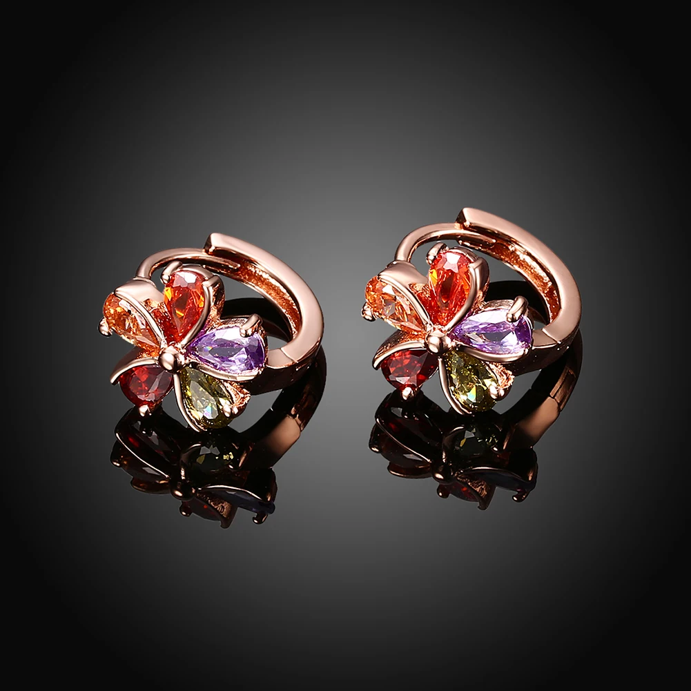 

ZEMIOR Flower Shaped Five Color Creative Design Zircon Earring Rose Gold Earrings For Women Wedding Anniversary Gift Best Sell