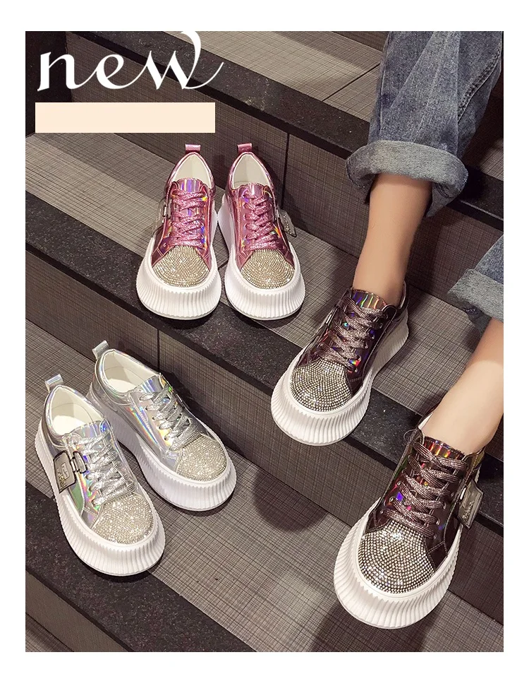 Brand Women Sneakers Slip on Fashion Platform Flats for Lady Spring Autumn Summer Slipony Rhinestone Blingbling Casual Shoes