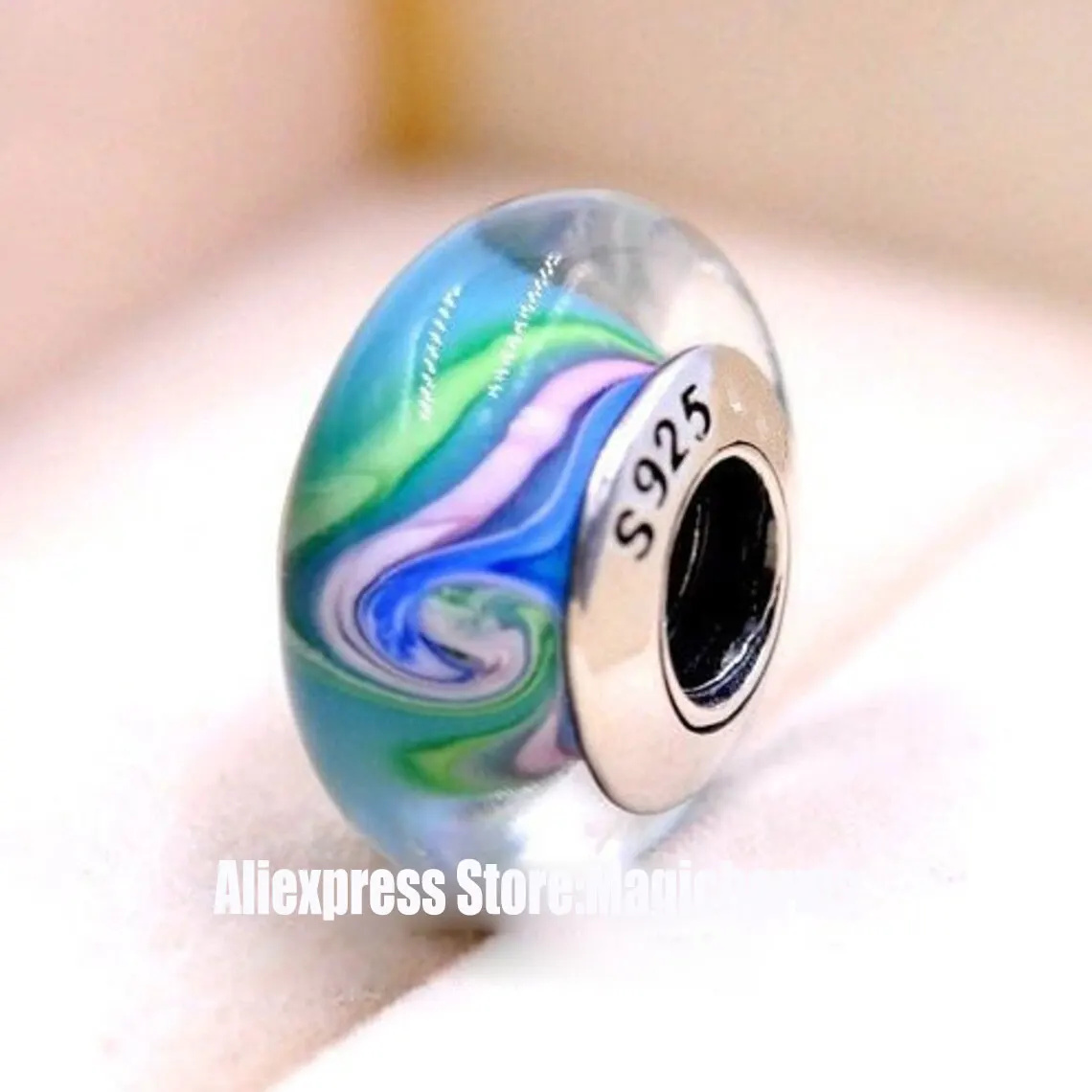 

925 Sterling Silver Colors Swirling Murano Glass Charm Bead For Pandora European Jewelry Bracelet