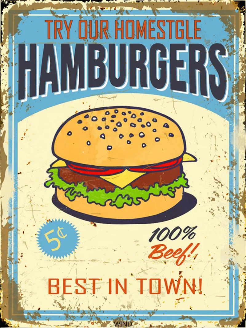 

Restaurant Signs Wall Decor Tin Sign Metal Poster Vintage Retro Drinks Home Living Room Decoration Fast Food Decor for Kitchen