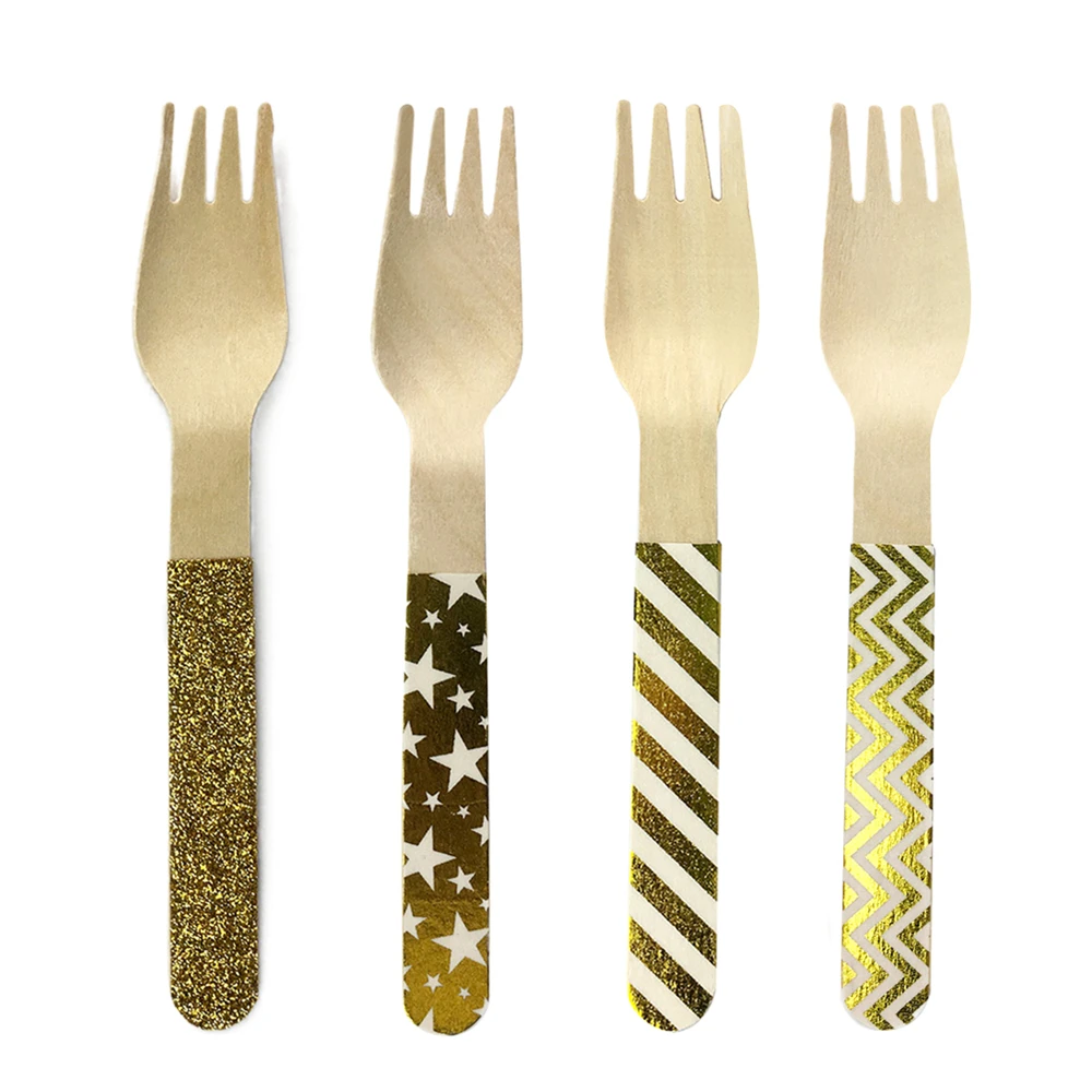 Ipalmay 120 шт набор деревянных столовых приборов из золотой фольги вилка ложка нож