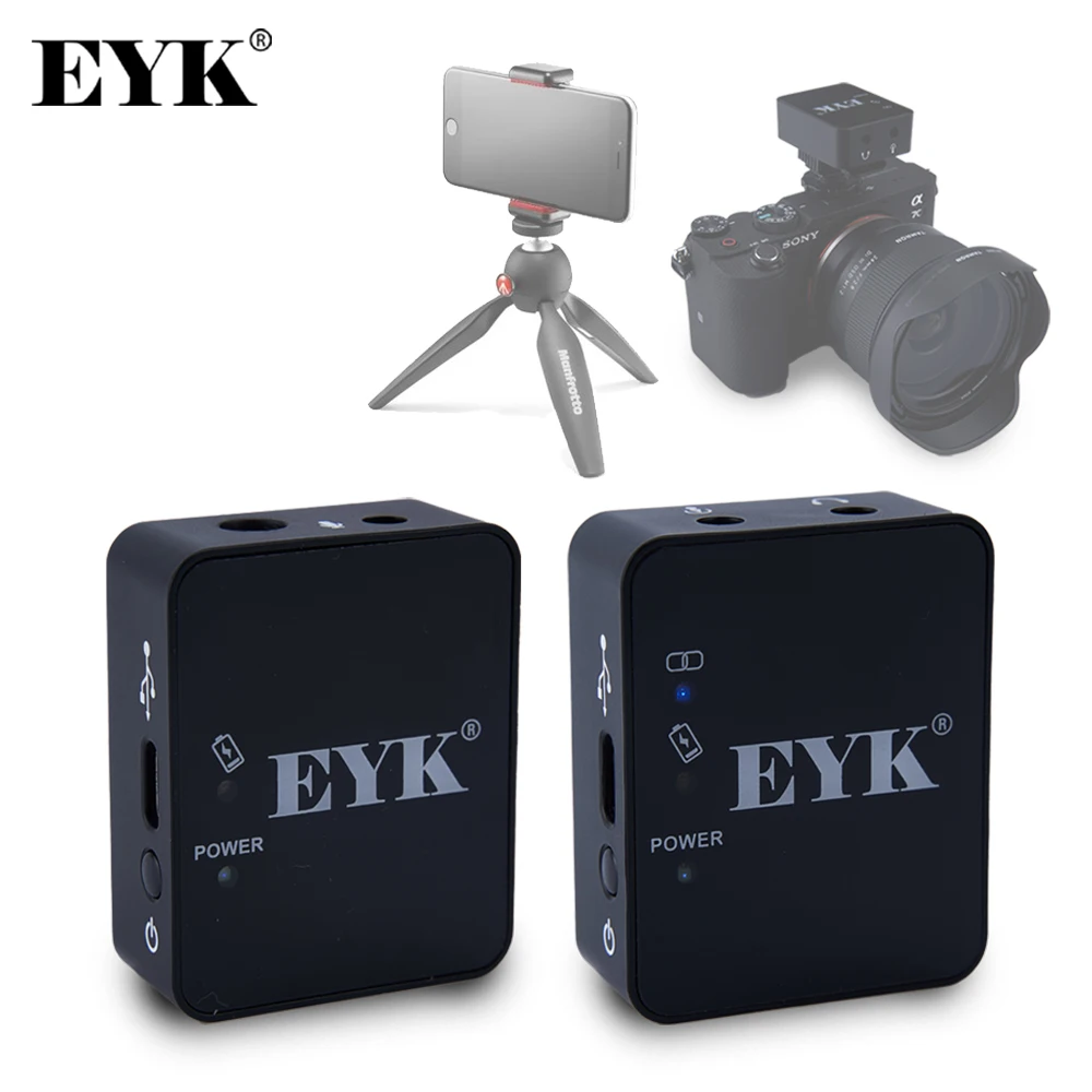 

EYK EG02 Professional UHF Wireless Lavalier Microphone for Smartphones DSLR Cameras Live Recording Vlog YouTube Lithium Battery