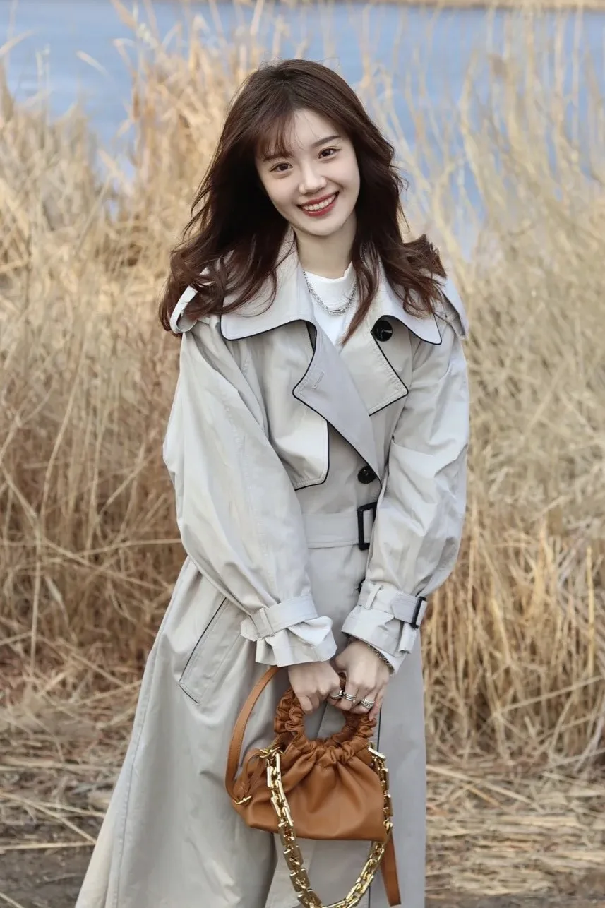 

GetSpring Women Trench Coat Temperament Windbreaker Long Sleeve Belt Women Coats Loose Long Casual Trench Autumn 2021 New