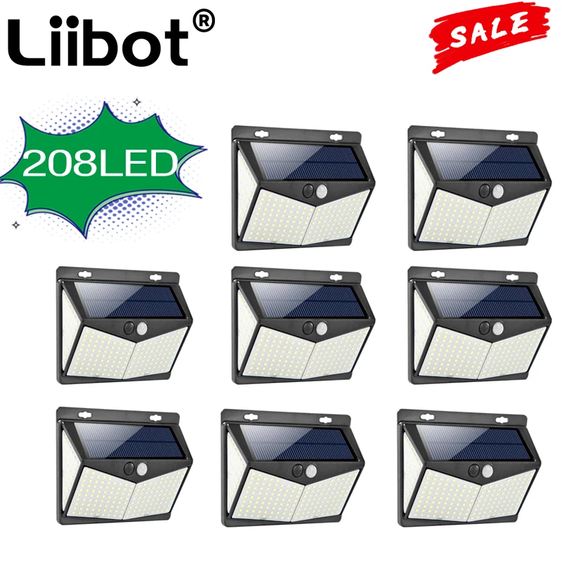 

100 208 Solar LED Light Outdoor Solar Lamp With Motion Sensor Light Waterproof Sunlight Powered Street Lamp for Garden Decor