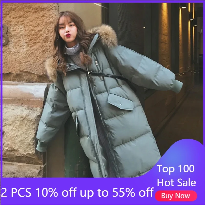 Длинный пуховик для женщин зимняя парка выше колена с хлопковой подкладкой