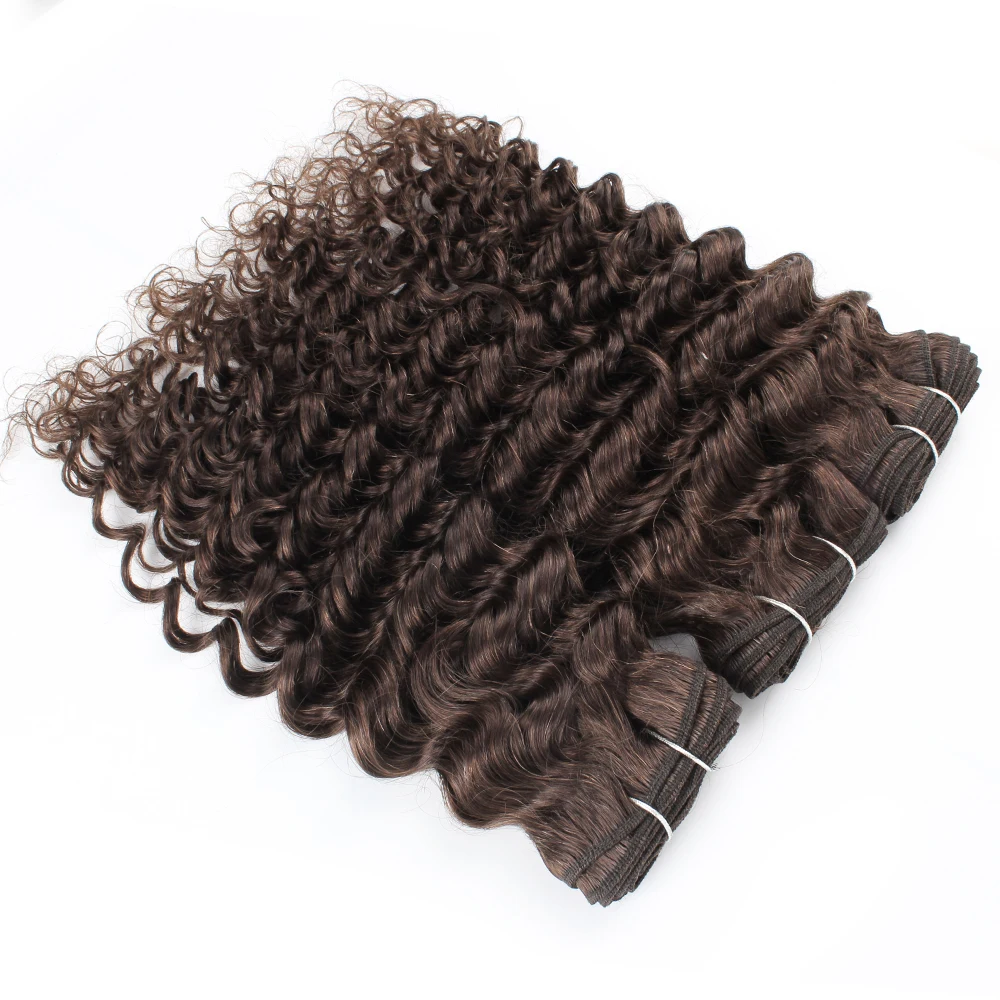Kisshair color #2 deep wave hair bundles 3/4 pcs darkest brown Peruvian  human hair extension 10 to 24 inch remy weft hair