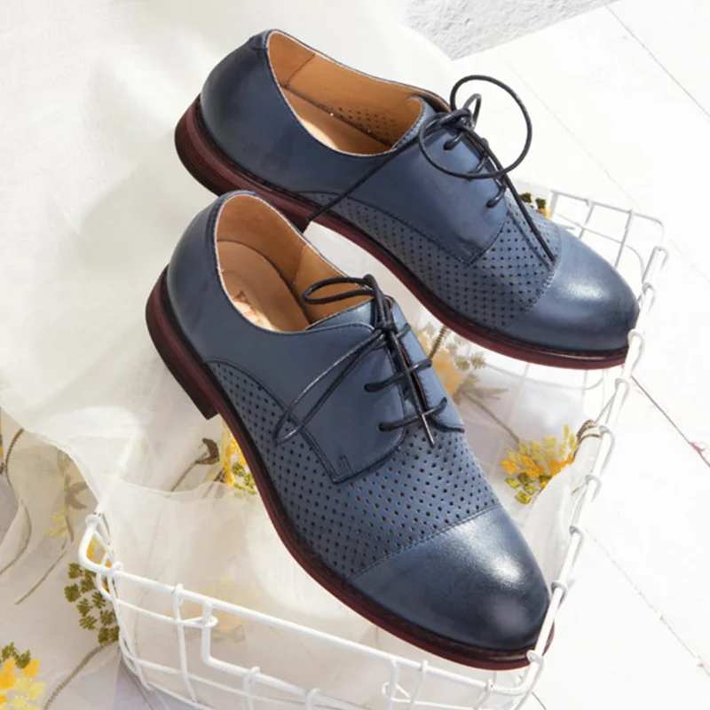 Женские туфли оксфорды Yinzo из натуральной кожи на плоской подошве женские