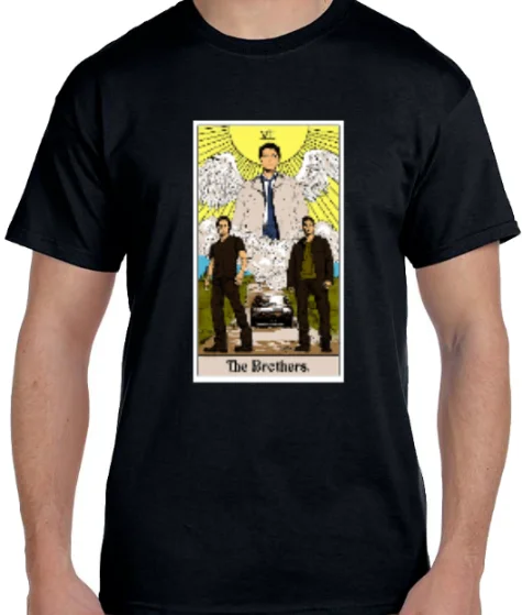 Сверхнатуральная черная футболка с пародией о братьях Сэм и Дин Кастиэль