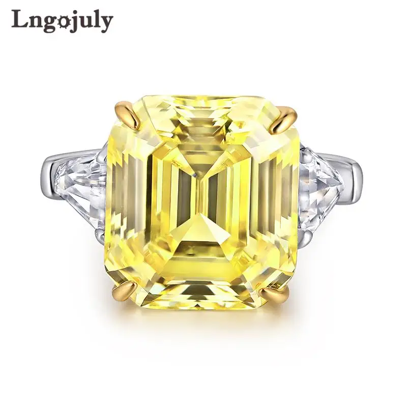 

Luxury Ring For Woman Pure 925 Sterling Silver Ring Yellow Zircon Rings Rhinestone Wedding Bride Ring Anniversary Wholesale