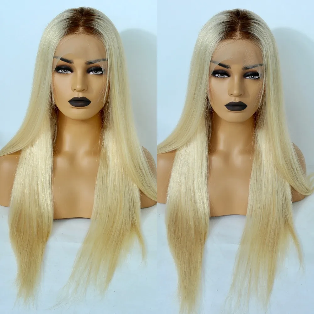 Fabwigs 180% плотность#4/613 Омбре блонд полностью кружевные человеческие волосы парики бразильский прямой прозрачный кружевные парики с детскими волосами Remy