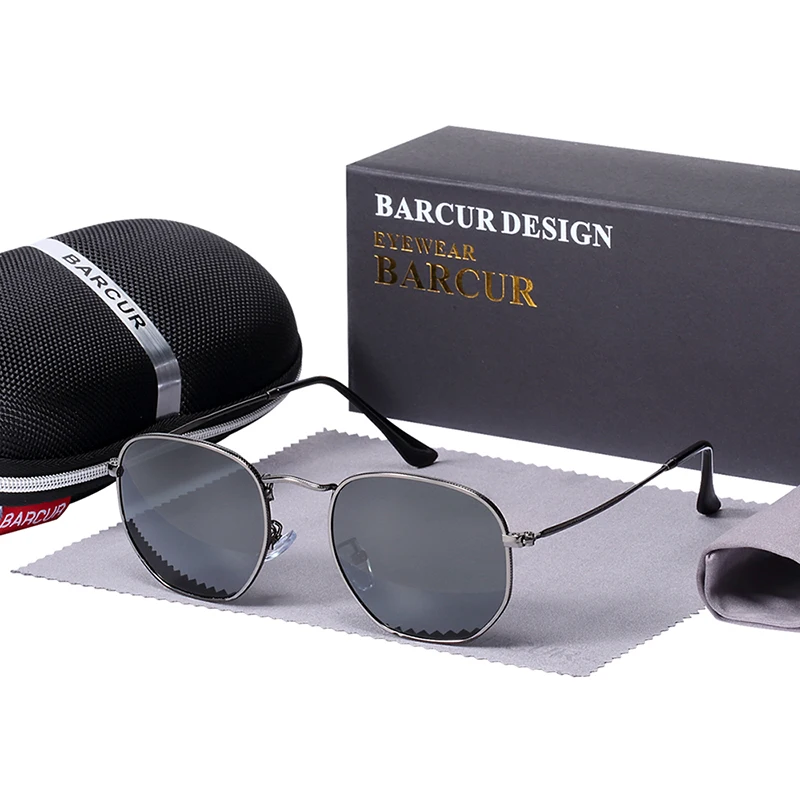 BARCUR UV400, стеклянные линзы, солнцезащитные очки для мужчин, Ретро стиль, металлические шестиугольные Круглые Солнцезащитные очки для женщин, винтажные очки для глаз, es Oculos De Sol