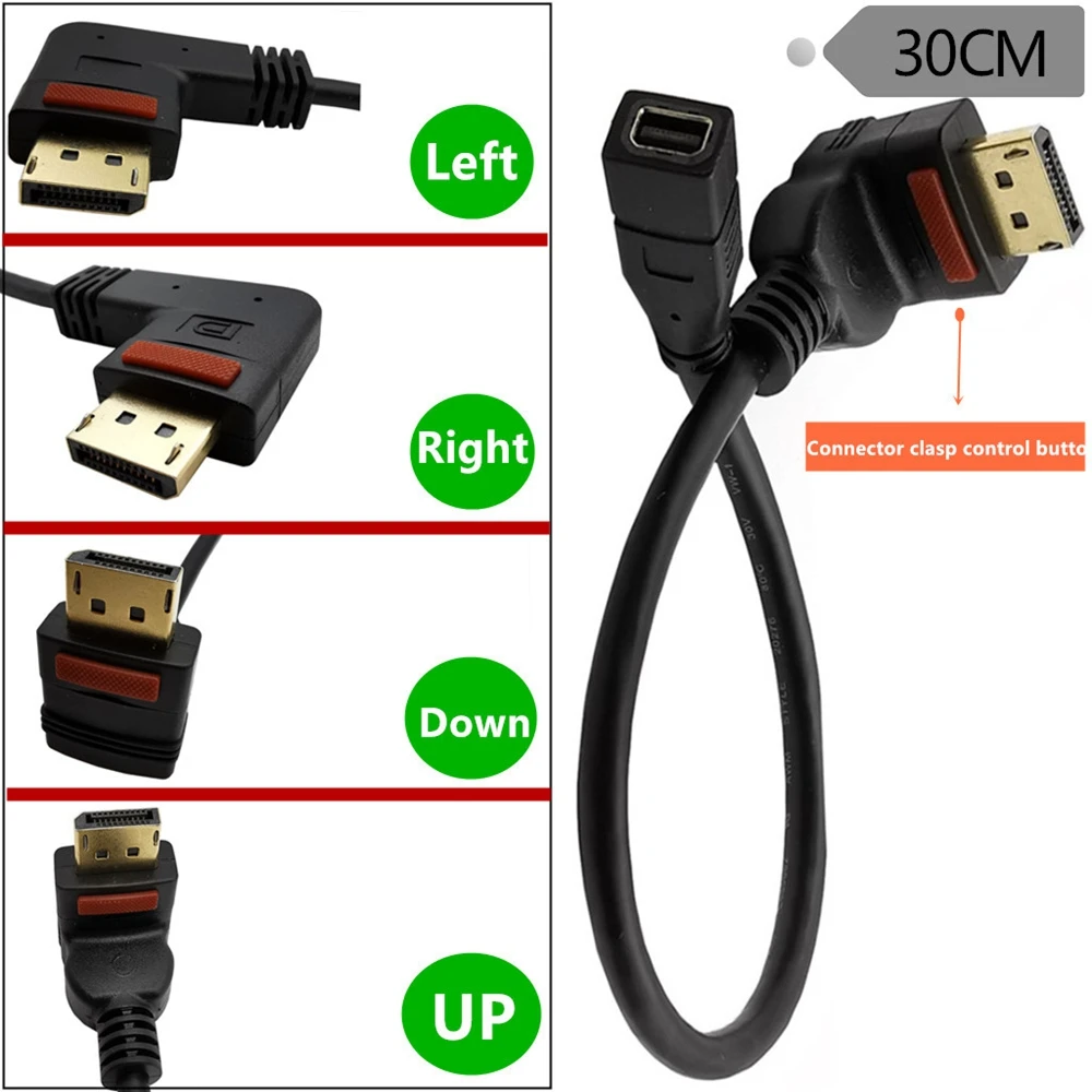 30 см DisplayPort штекер угол 90 градусов к мини гнездо с соединительной застежкой