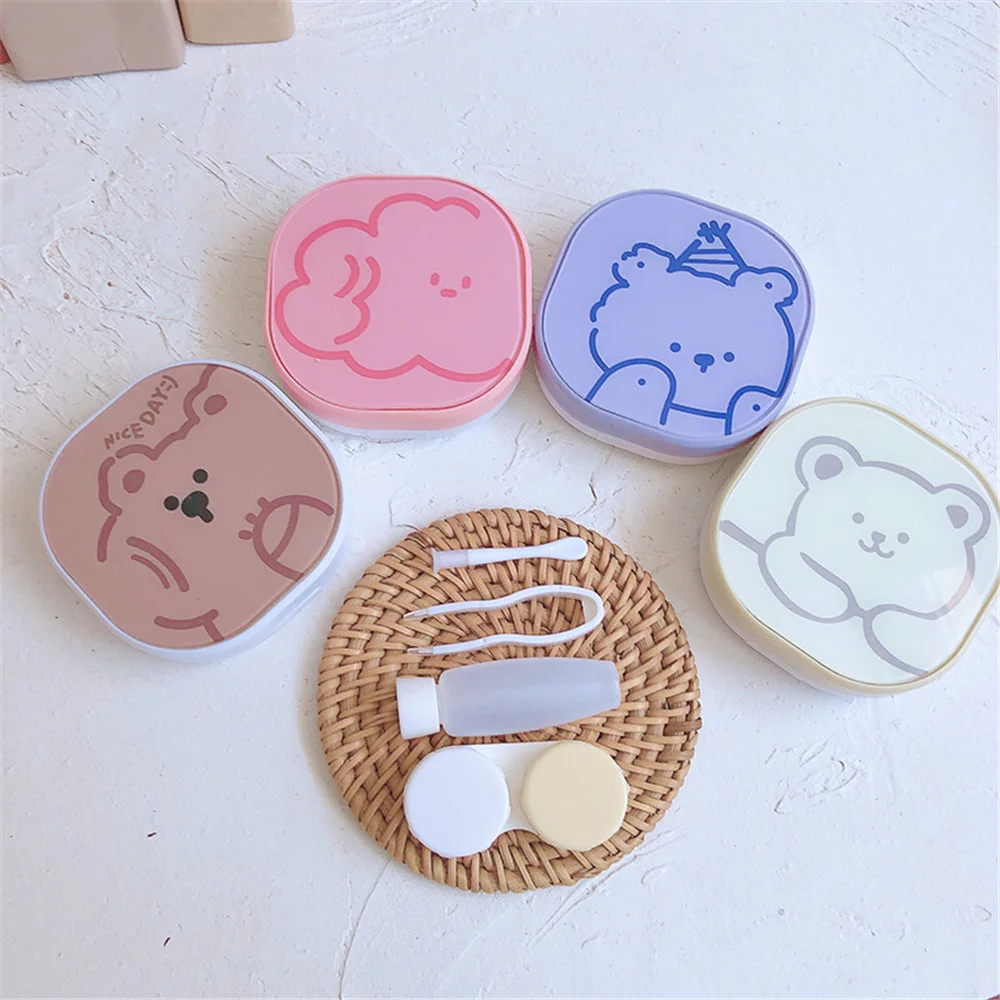 Colorful Bear Cartoon Portable Contact Lens Case 2 Double Boxes Travel Easy Carry Storage Container