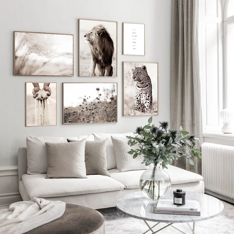 Картина на холсте с изображением леопарда Льва животных плакат в скандинавском