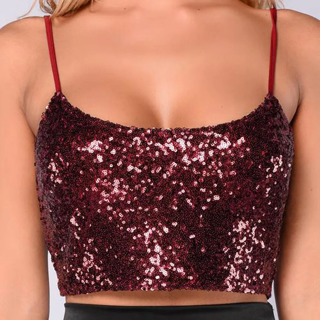 Модный укороченный топ с блестками сексуальные топы на бретельках для женщин Cmias
