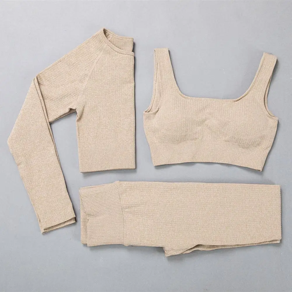 

2/3PC Yoga Set Sport Suit Long Sleeve Crop Top High Waist Leggings Seamless Gym Set Fitness Workout Clothes Women's Sportswear