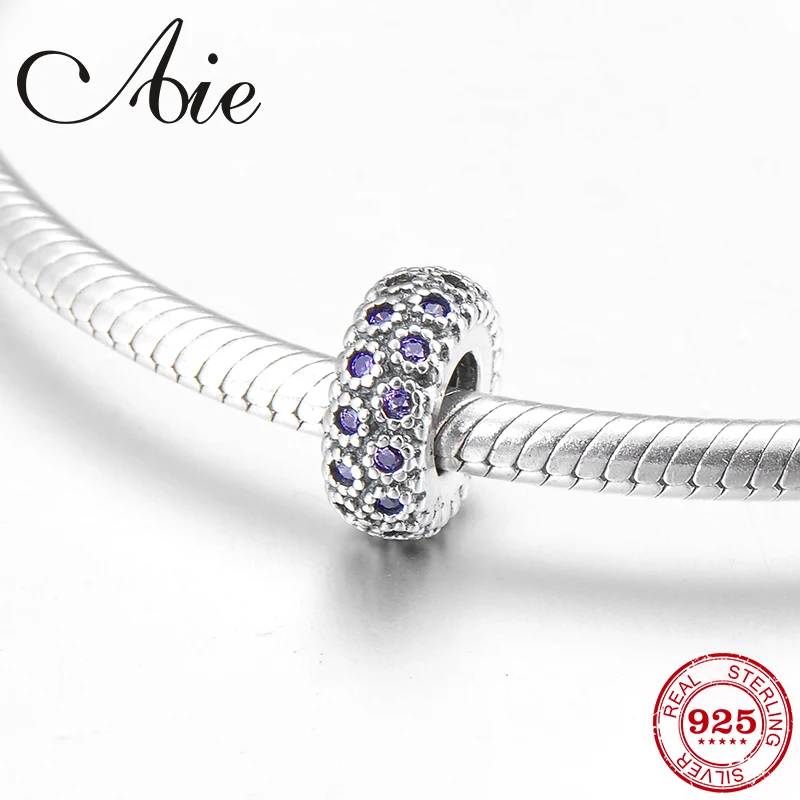 Горячая DIY подарок 925 пробы Серебряный Фиолетовый CZ Изящные Бусины Подходят
