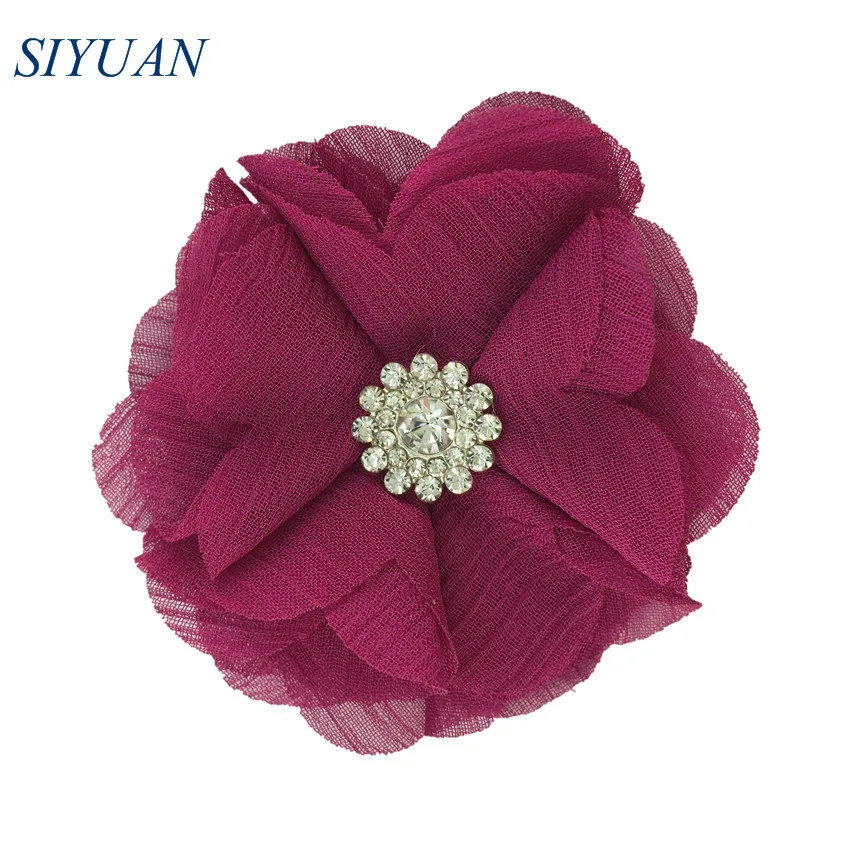 26-deep rose 120 шт./лот,, 6 см, ткань, шифон, цветы, стразы, на пуговицах, для девушек, на каждый день, головные уборы, свадебные аксессуары TH301 - Цвет: 26-deep rose