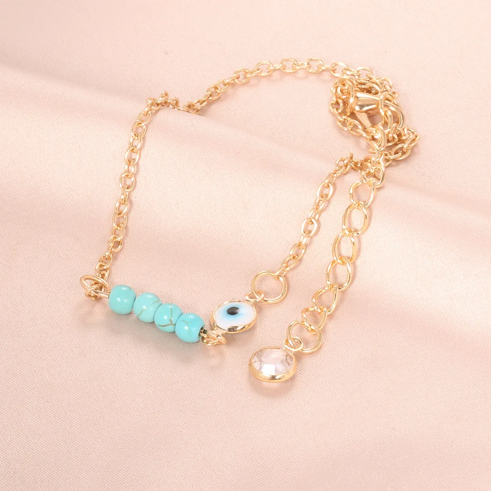 

Bohemian Multi Layered Beads Ankle Bracelet for Women Leg Chain Blue Evil Eye Pendant Anklet Summer Beach Foot Jewelry