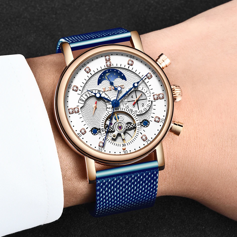 

2020 LIGE Gift Mens Watches Brand Luxury Fashion Tourbillon Automatic Mechanical Men Stainless Steel Watch Relogio Masculino+Box