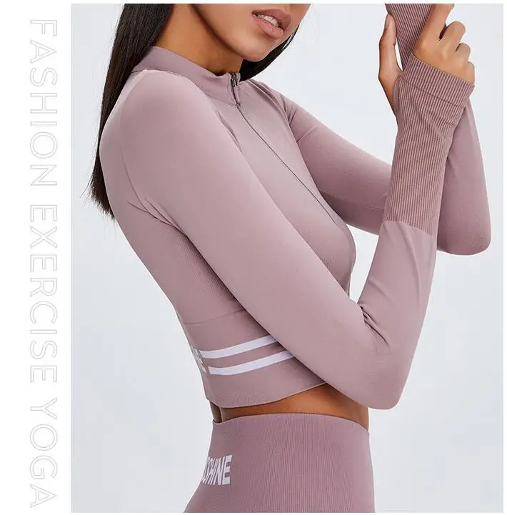 

2021 spring new net red women yoga sports coat nylon elastic zipper running room sexy fashion fitness suit