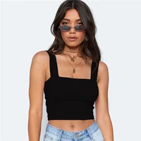 sexy women solid strappy tank women vest crop top summer beach party sleeveless camis square neck tanks woman girls tank tops
