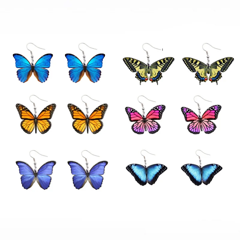 

Blue Butterfly Drop Earrings for Women Multicolor 2021Acrylic Dangle Earrings Statement Earring Wedding Jewelry Wholesale