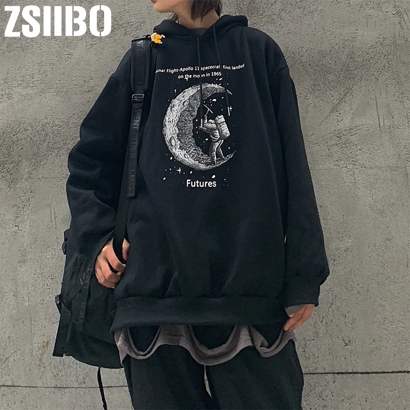

Fashion Hoodies Autumn Winter astronaut Letter print Harajuku Pullover Thick Loose Women Casual Cartoon Sweatshirts Female