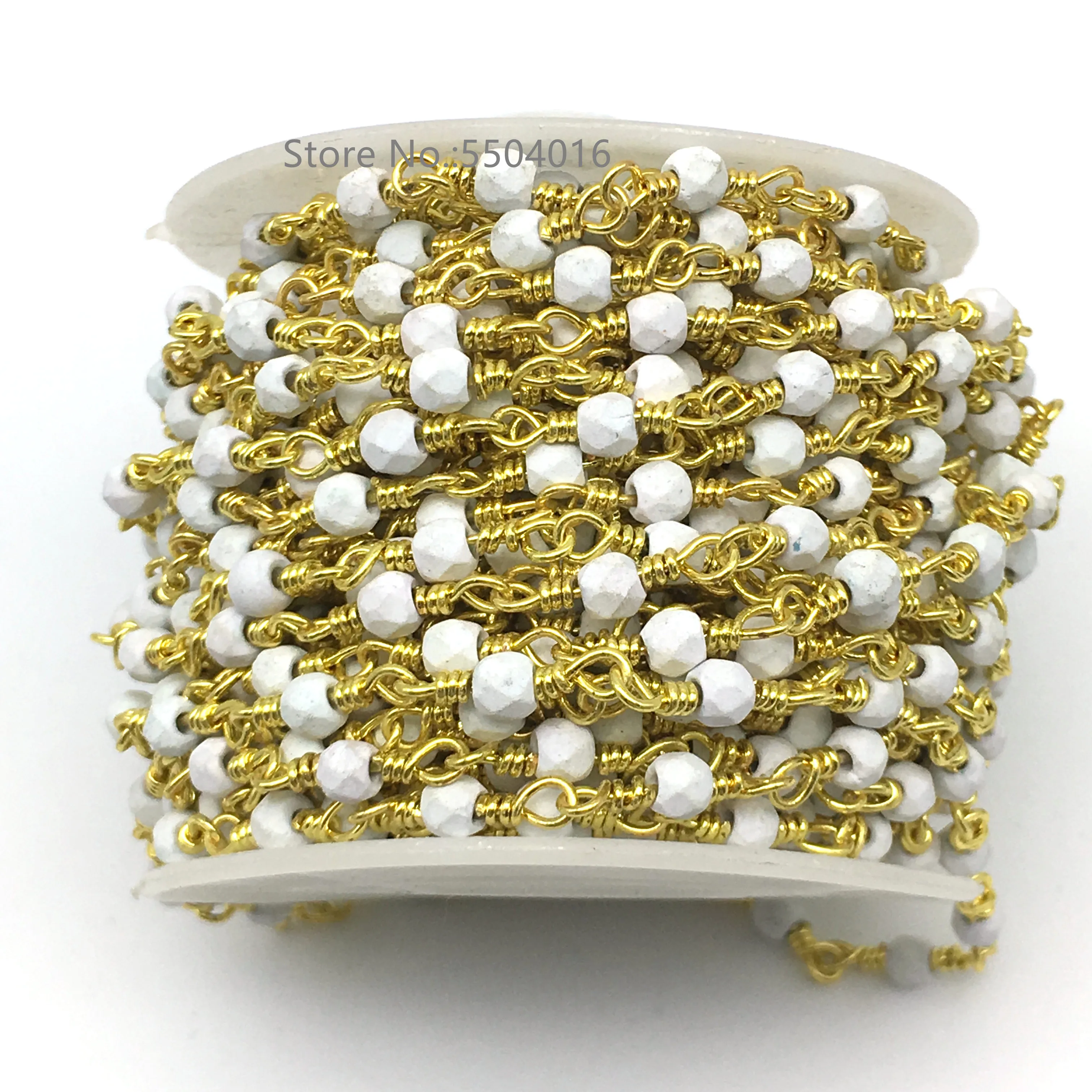 4 мм граненые круглые бусины из белой бирюзы розари Raw Howlite Stone Gold Link Chain DIY колье