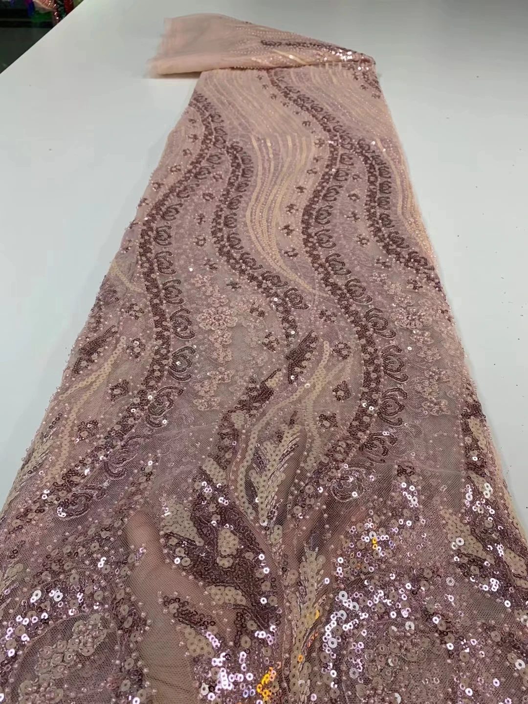 

High quality elegant sequins beads embroidered gauze fabrics African wedding party dress DIY free shipping tulle laces fabrics