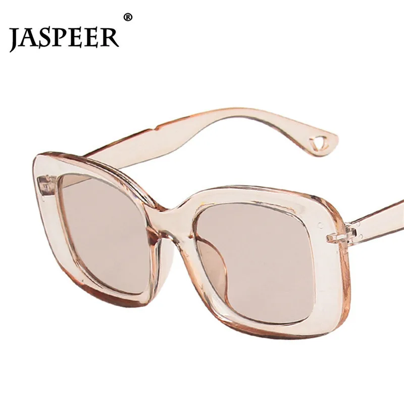 

JASPEER Square Sunglasses Women Full Frame Ladies Oversized Sun Glasses UV400 Steampunk Brown Transparent Fashion Eyewear