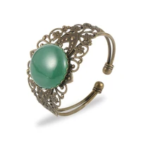 women natural gem stone vintage copper cuff bangles bracelet trendy crystal green aventurine bead wide opening adjustable bangle