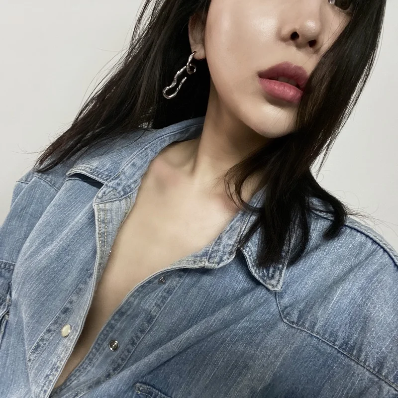 2019 корейские Металлические геометрические серьги с изогнутой линией для женщин