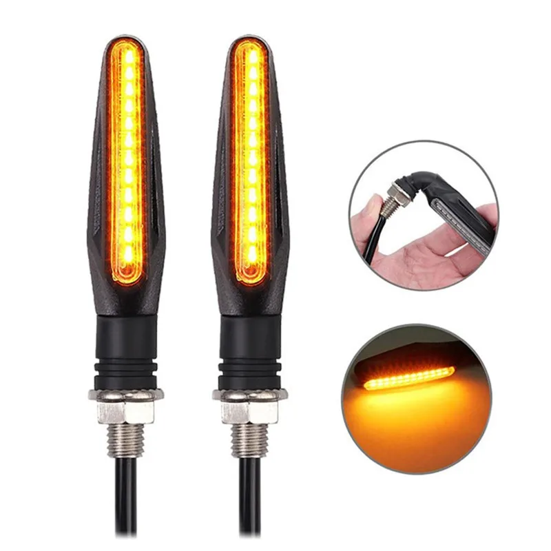 

2PCS LED Motorcycle Turn Signals Light 12 SMD Tail Flasher Flowing Water Blinker Bendable Motorcycle Flashing Lights