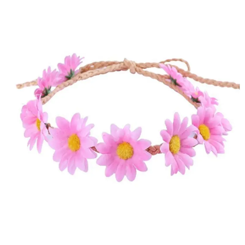 Sunflower Garland Floral Wreath Woven Daisy Headband for Women Female Girls Hat Hair Decorative Accessories A69F |