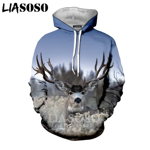 

LIASOSO New Men Women Antelope Sweatshirt 3D Print Animal Deer Elk Hoodie Hip Hop Street Top Fashion Pullover