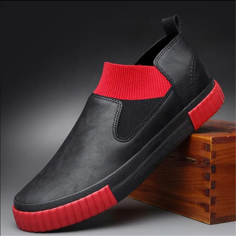 

Модная мужская обувь, крутые мужские кожаные кроссовки без шнуровки, Легкие красные трендовые повседневные туфли, мужская кожаная обувь, Мо...