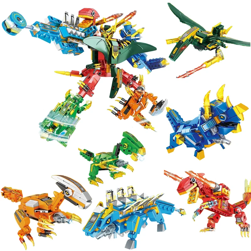 

706PCS 6 IN 1 Transformation Robot Building Block Dinosaur Dragon Education Bricks Toy Gift for Children Boys