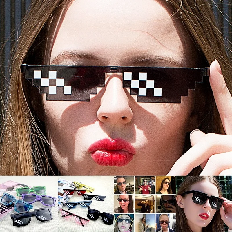 

Funny Thug Life Mosaic Glasses Sunglasses for Women Men Shades Eyewear 8 Bit Coding Pixel Trendy Cool Super Party Costume