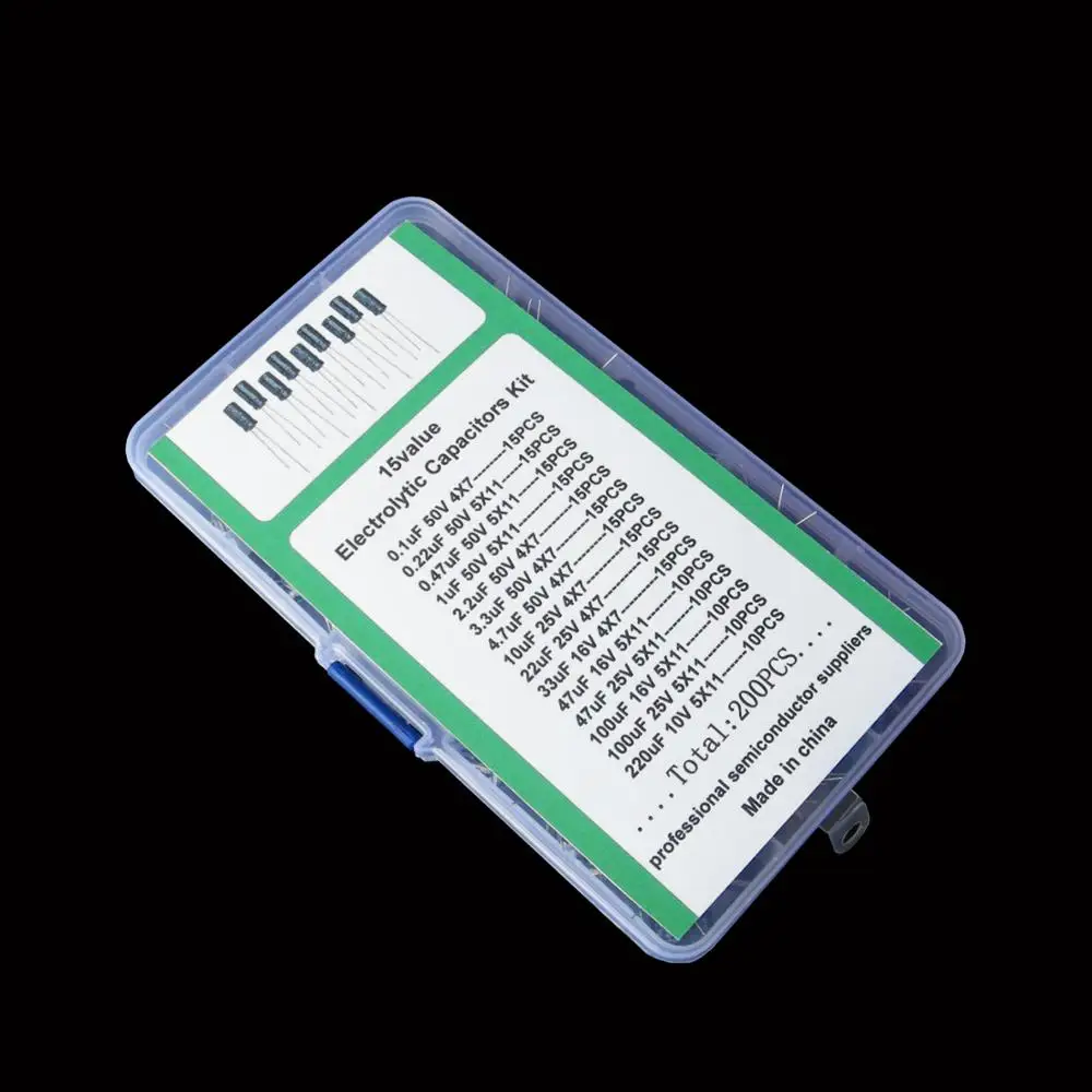 

Набор электролитических конденсаторов 200-0,1 мкФ, 15 значений, 220 шт.