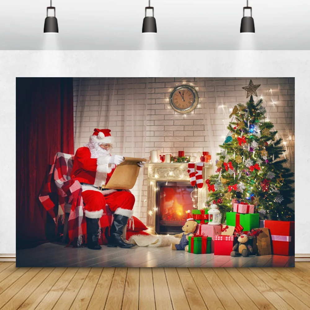 

Laeacco Santa Clause Merry Christmas Festivals Tree Gift Baby Toys Fireplace Party Photography Background Backdrop Photo Studio