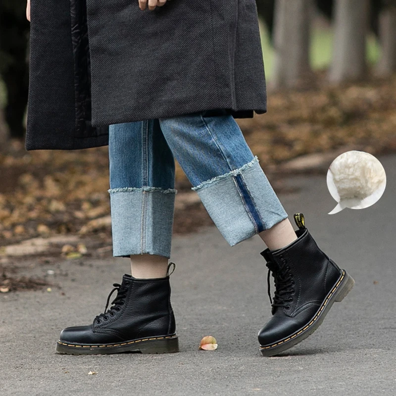 

Tayunxing Handmade Shoes Genuine Leather Wool Winter Lace-Up TPR Sole Platform Comfort Ankle Martin Women Boots AW009/Aw 009-2